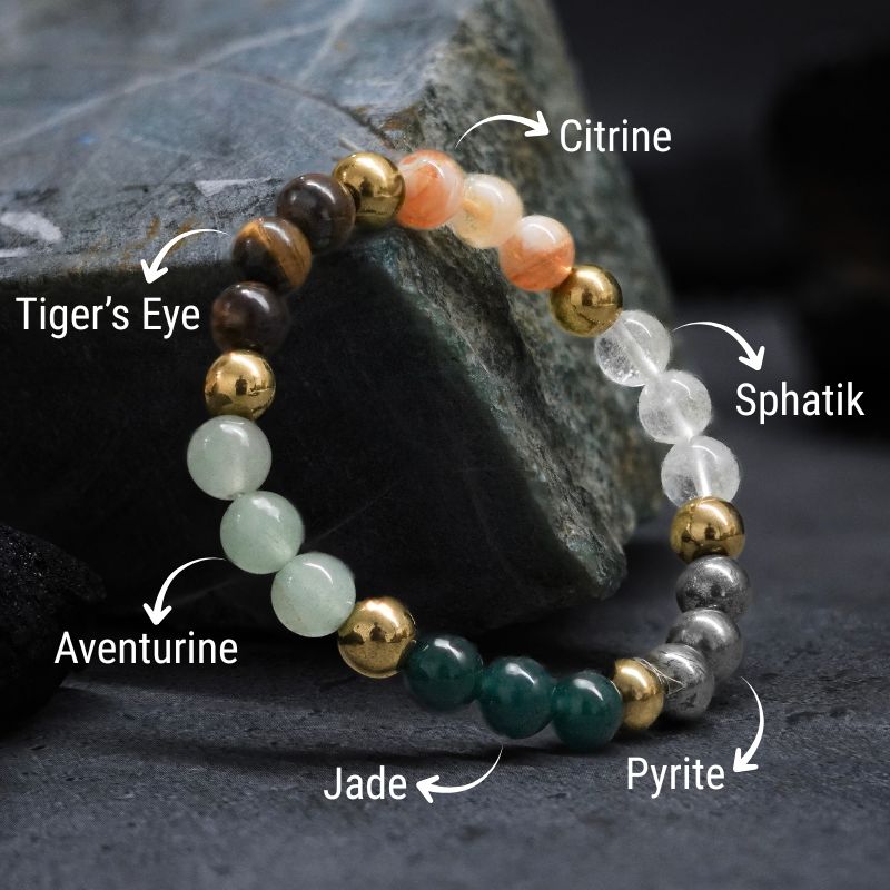 Japam Dhanlabh Crystal Band Bracelet with Natural Gemstone Beads